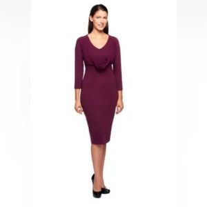 G.I.L.I. 3/4 Sleeve Knit Dress with Chiffon Neck Drape Size XXS Deep Purple NWOT